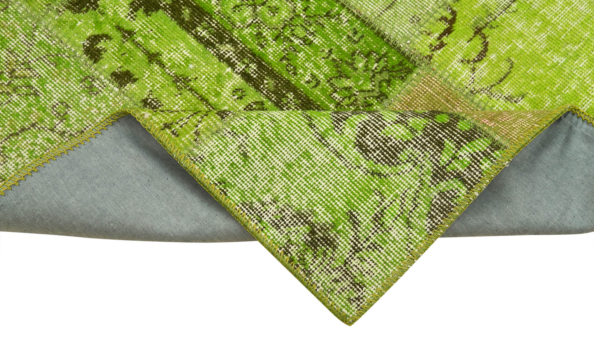 Kırk Yama Yeşil Patchwork Pamuk Yün El Dokuma Halısı 86x303 Agacan