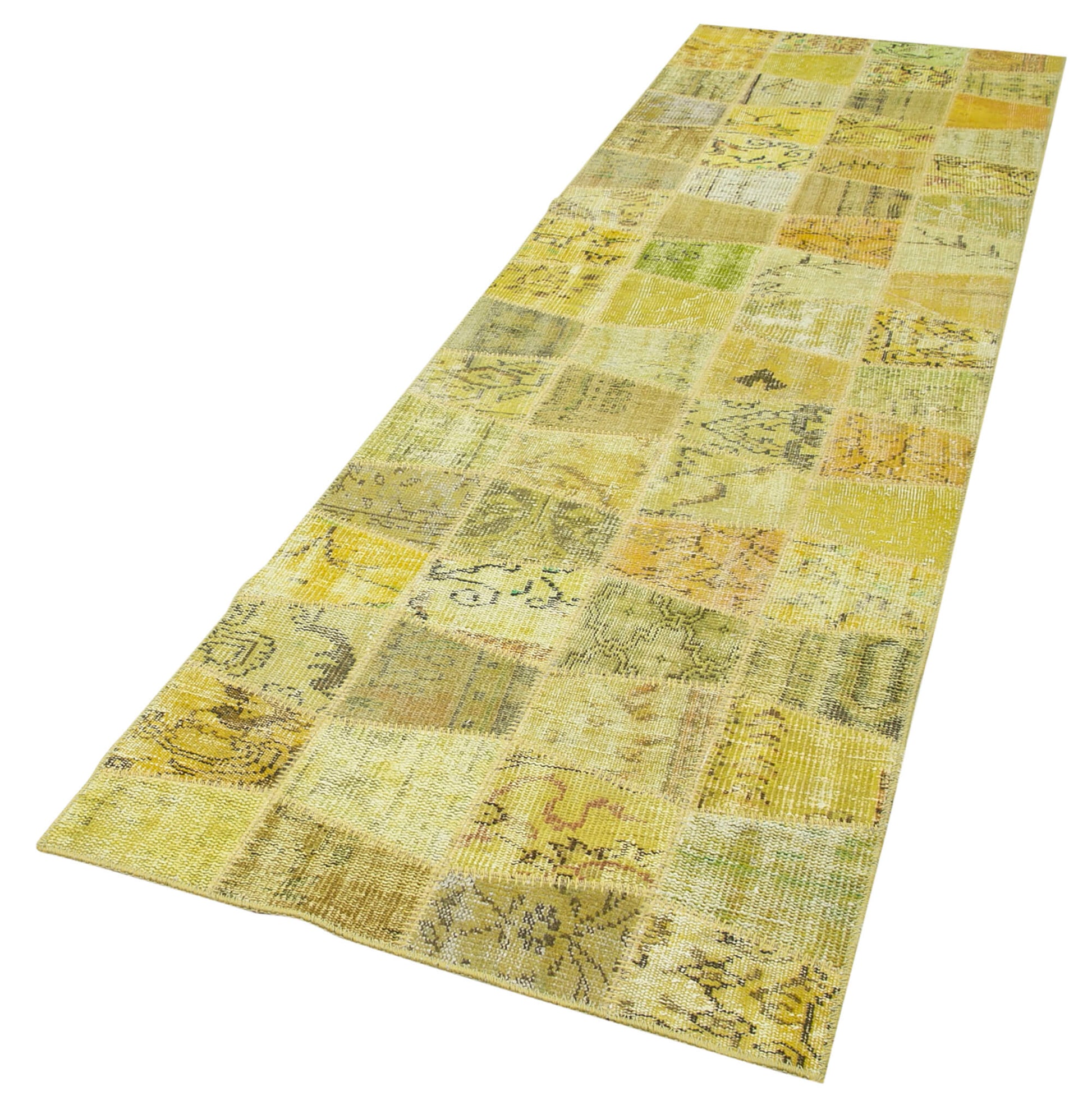 Kırk Yama Sarı Patchwork Pamuk Yün El Dokuma Halısı 99x307 Agacan