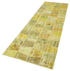 Kırk Yama Sarı Patchwork Pamuk Yün El Dokuma Halısı 99x307 Agacan