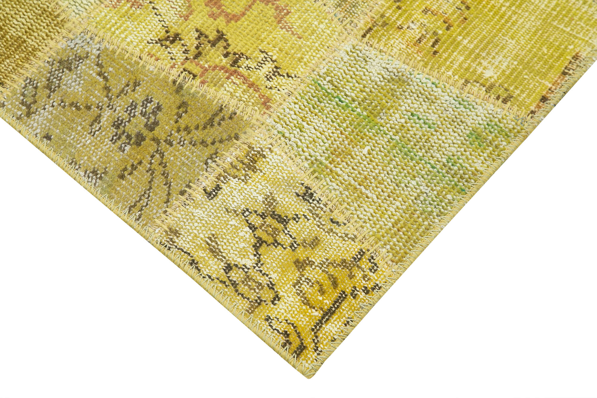 Kırk Yama Sarı Patchwork Pamuk Yün El Dokuma Halısı 99x307 Agacan