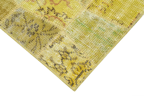 Kırk Yama Sarı Patchwork Pamuk Yün El Dokuma Halısı 99x307 Agacan