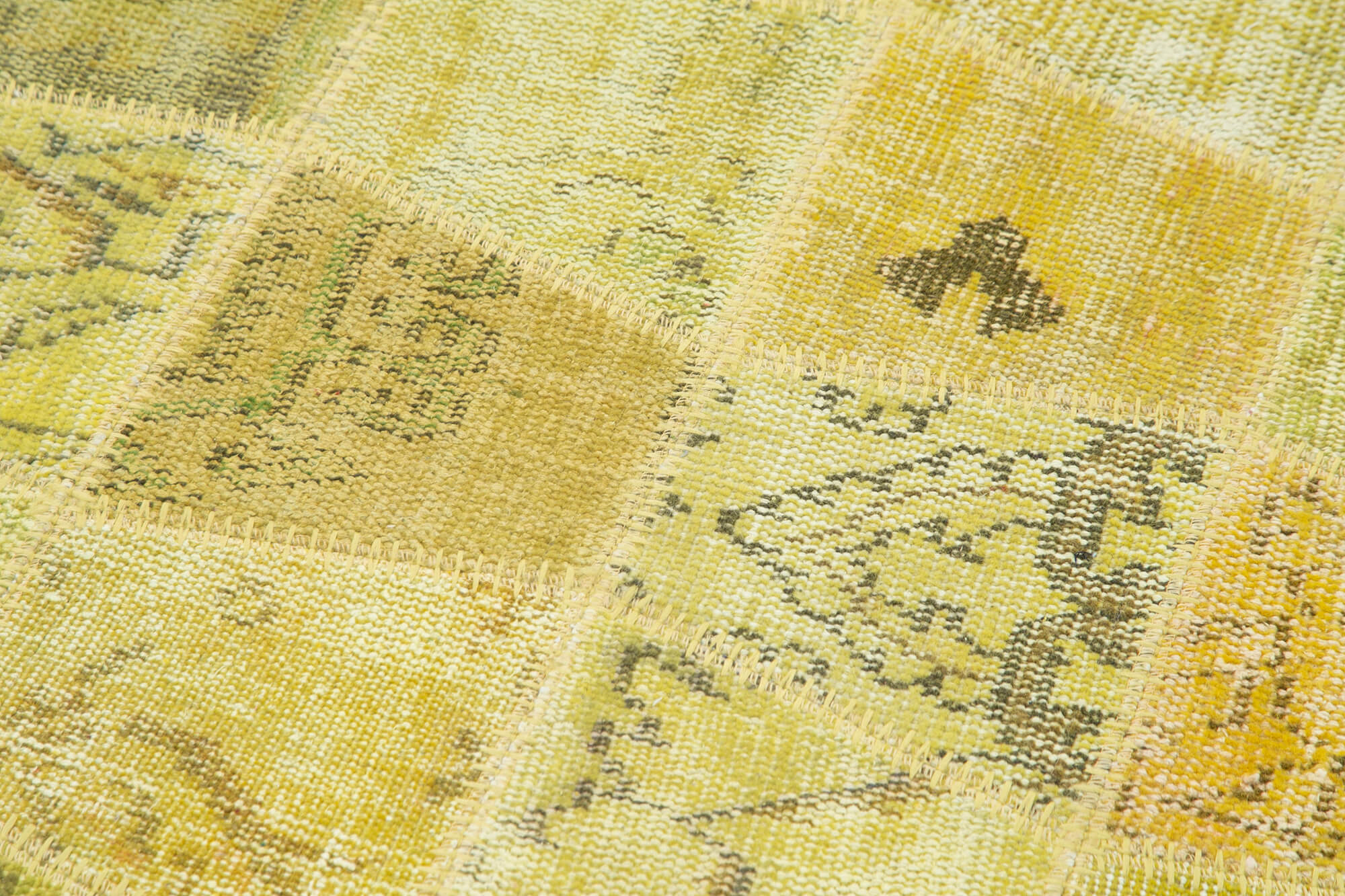 Kırk Yama Sarı Patchwork Pamuk Yün El Dokuma Halısı 99x307 Agacan