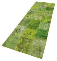 Vintage Green & Cream Patchwork Runner Rug 86x300 cm (2'10" x 9'10")