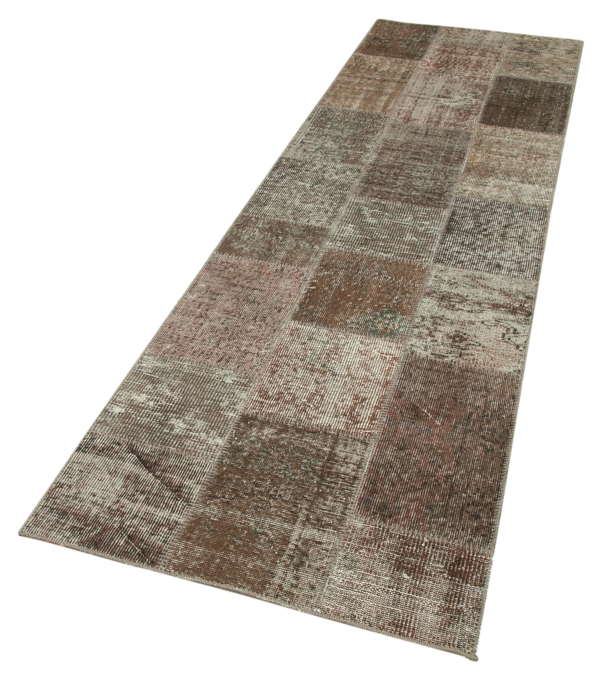 Kırk Yama Kahverengi Patchwork Pamuk Yün El Dokuma Halısı 84x300 Agacan