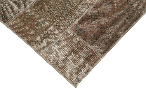 Kırk Yama Kahverengi Patchwork Pamuk Yün El Dokuma Halısı 84x300 Agacan