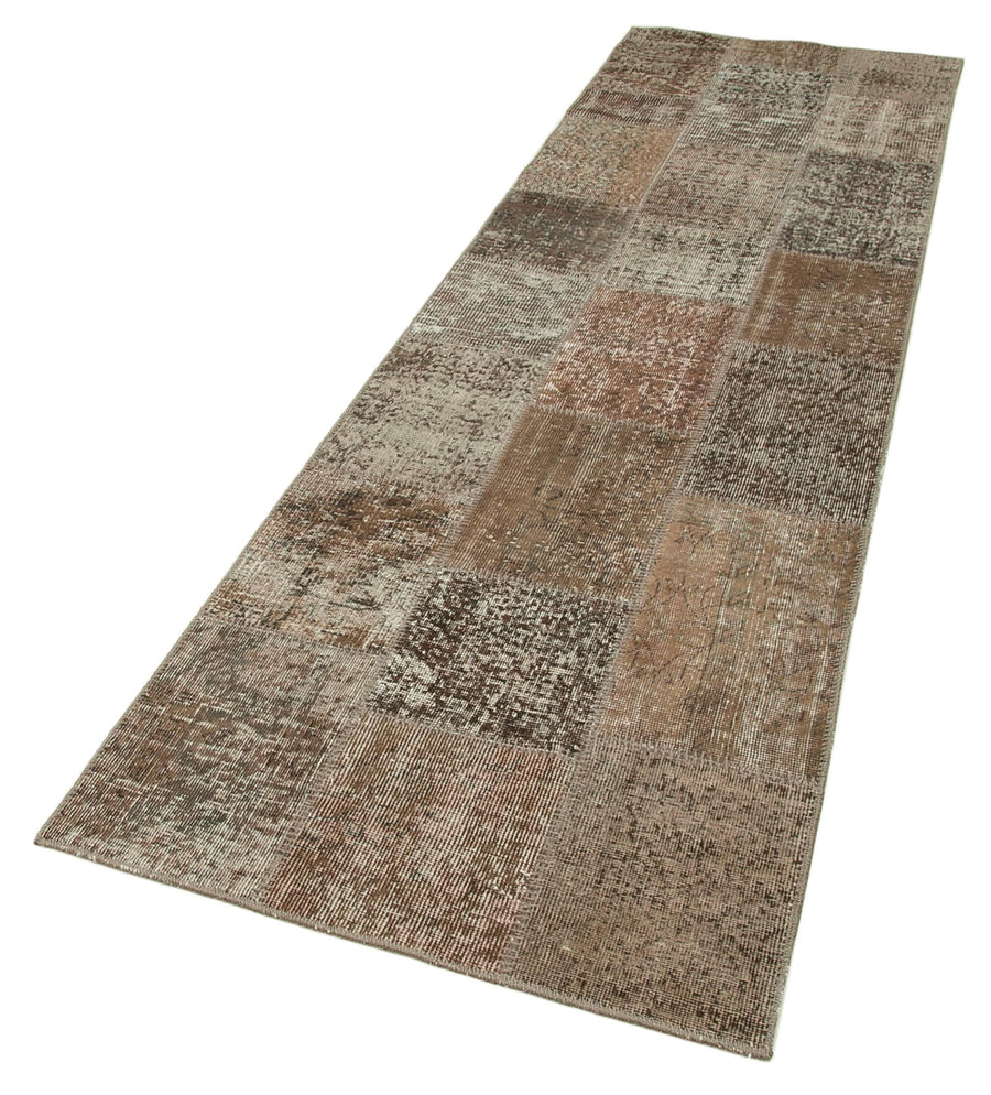 Kırk Yama Kahverengi Patchwork Pamuk Yün El Dokuma Halısı 86x301 Agacan
