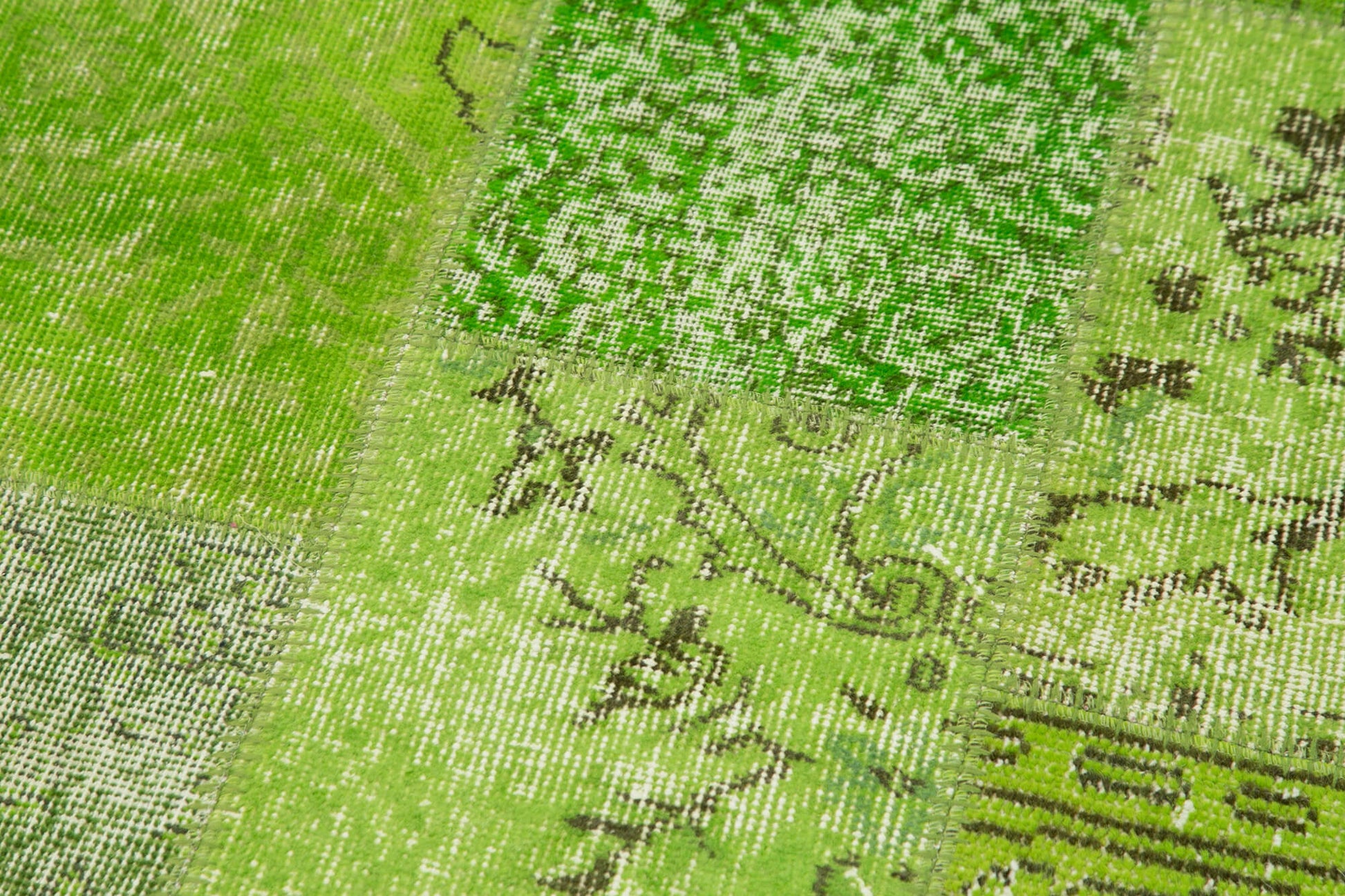 Kırk Yama Yeşil Patchwork Pamuk Yün El Dokuma Halısı 87x305 Agacan