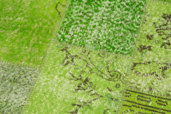 Kırk Yama Yeşil Patchwork Pamuk Yün El Dokuma Halısı 87x305 Agacan