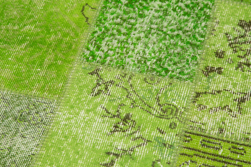 Kırk Yama Yeşil Patchwork Pamuk Yün El Dokuma Halısı 87x305 Agacan