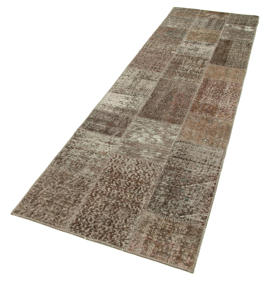 Kırk Yama Kahverengi Patchwork Pamuk Yün El Dokuma Halısı 85x301 Agacan