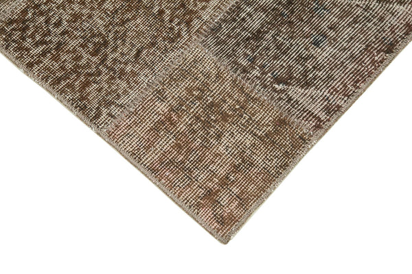 Kırk Yama Kahverengi Patchwork Pamuk Yün El Dokuma Halısı 85x301 Agacan