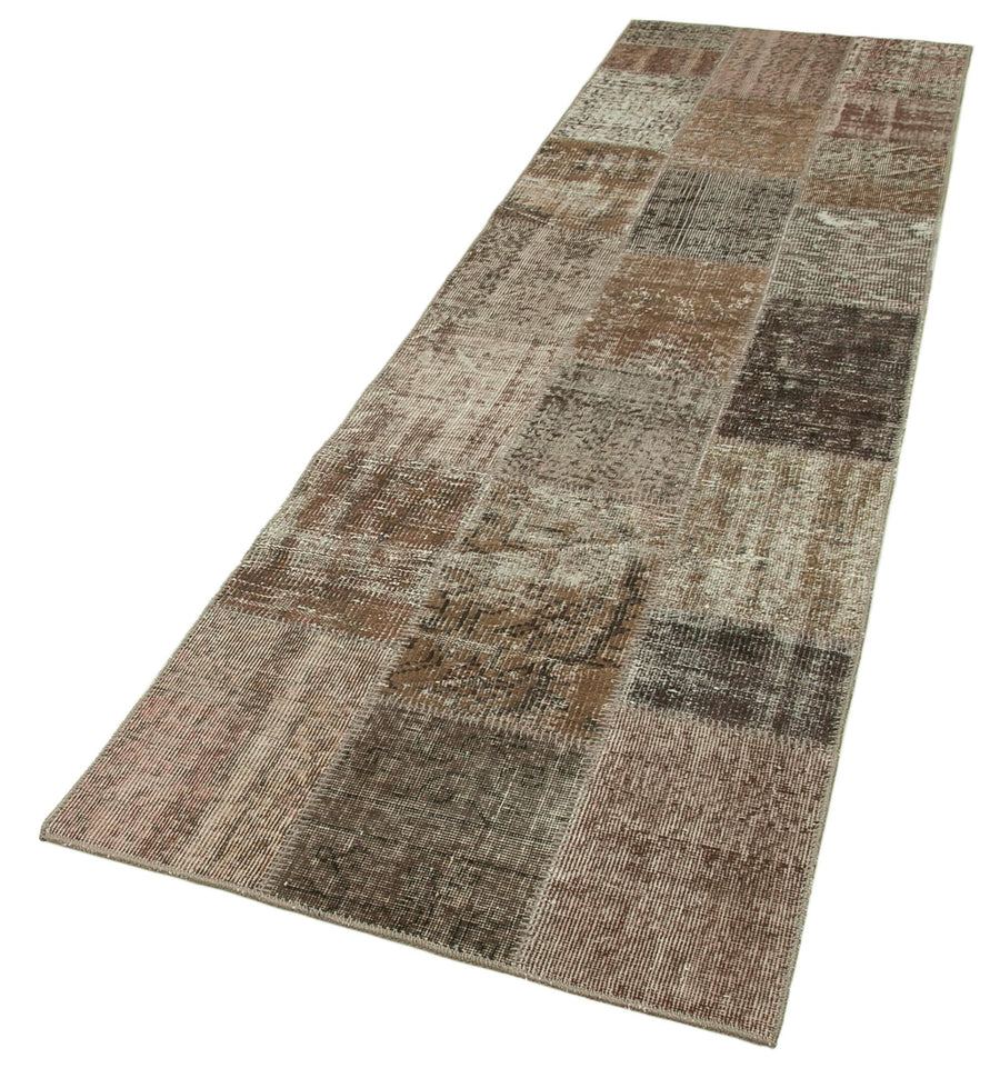 Kırk Yama Kahverengi Patchwork Pamuk Yün El Dokuma Halısı 86x304 Agacan