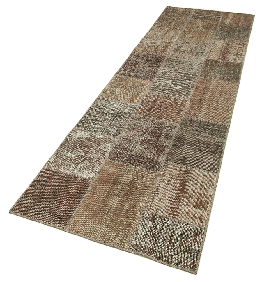 Kırk Yama Kahverengi Patchwork Pamuk Yün El Dokuma Halısı 86x304 Agacan
