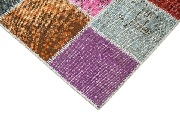 Kırk Yama Mavi Patchwork Pamuk Yün El Dokuma Halısı 91x300 Agacan