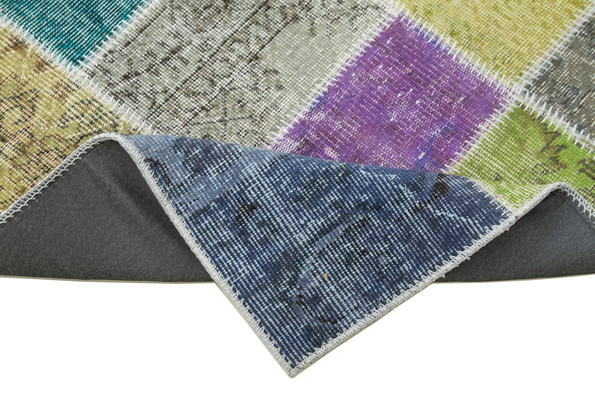 Kırk Yama Mavi Patchwork Pamuk Yün El Dokuma Halısı 91x300 Agacan