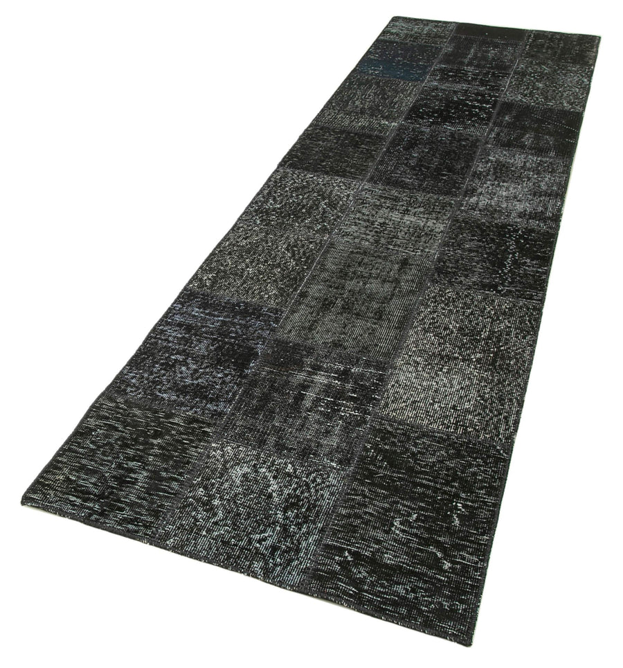 Kırk Yama Siyah Patchwork Pamuk Yün El Dokuma Halısı 86x309 Agacan