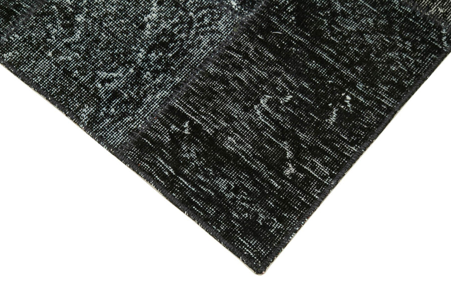 Vintage Black & Grey Geometric Turkish Runner Rug 86x309 cm (2'10" x 10'2") – in the hallway
