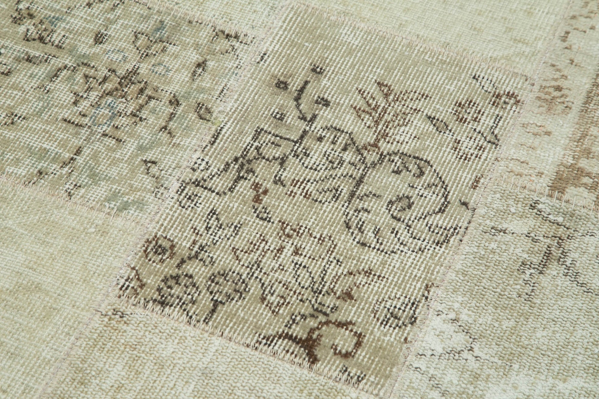 Kırk Yama Bej Patchwork Pamuk Yün El Dokuma Halısı 85x300 Agacan