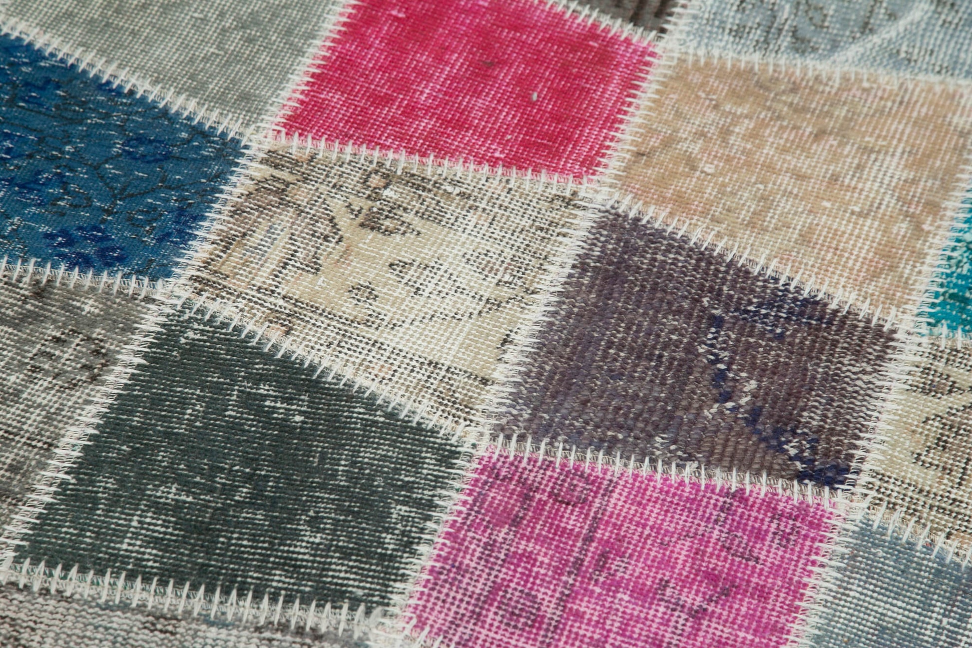 Kırk Yama Mavi Patchwork Pamuk Yün El Dokuma Halısı 89x304 Agacan