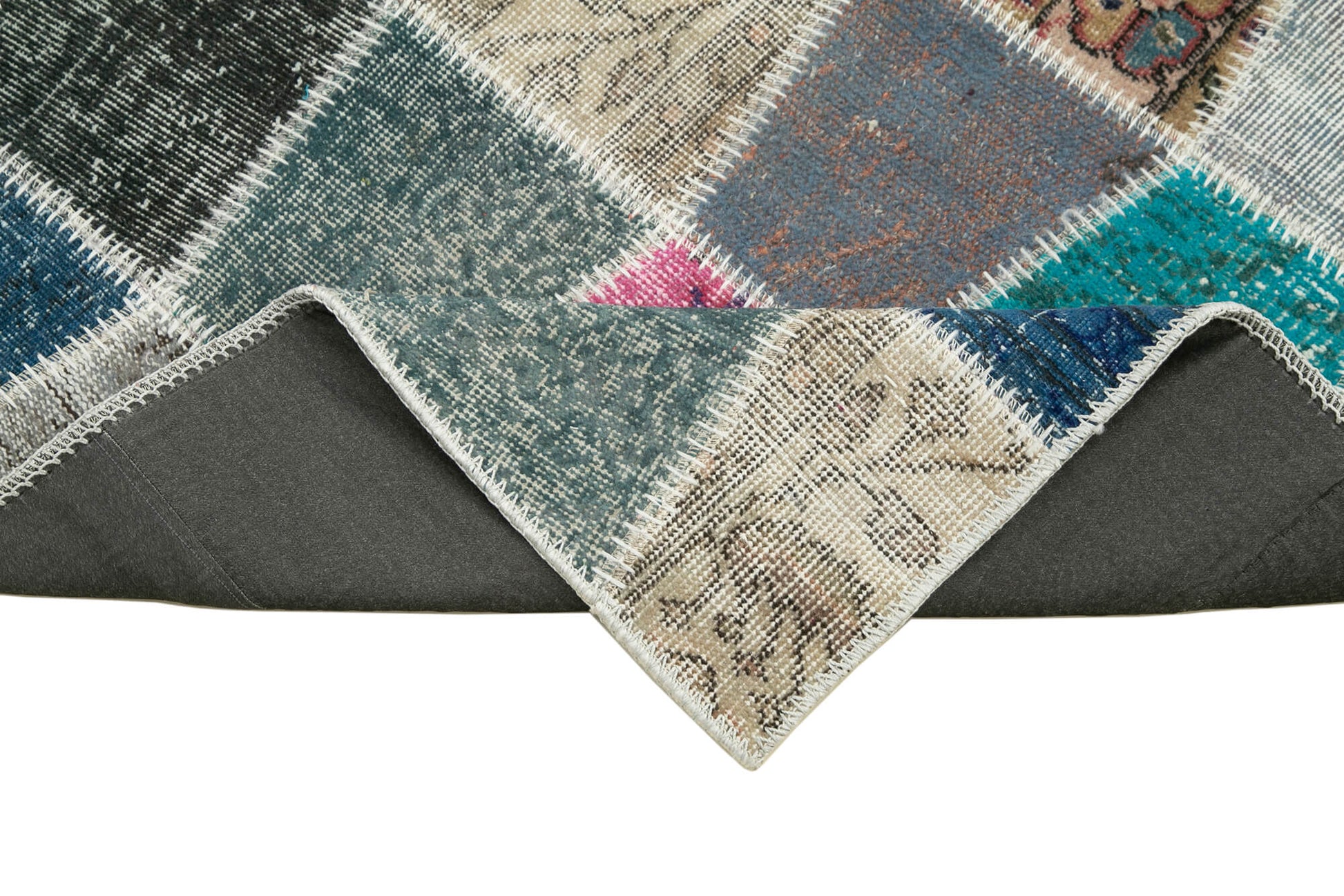 Kırk Yama Mavi Patchwork Pamuk Yün El Dokuma Halısı 89x304 Agacan