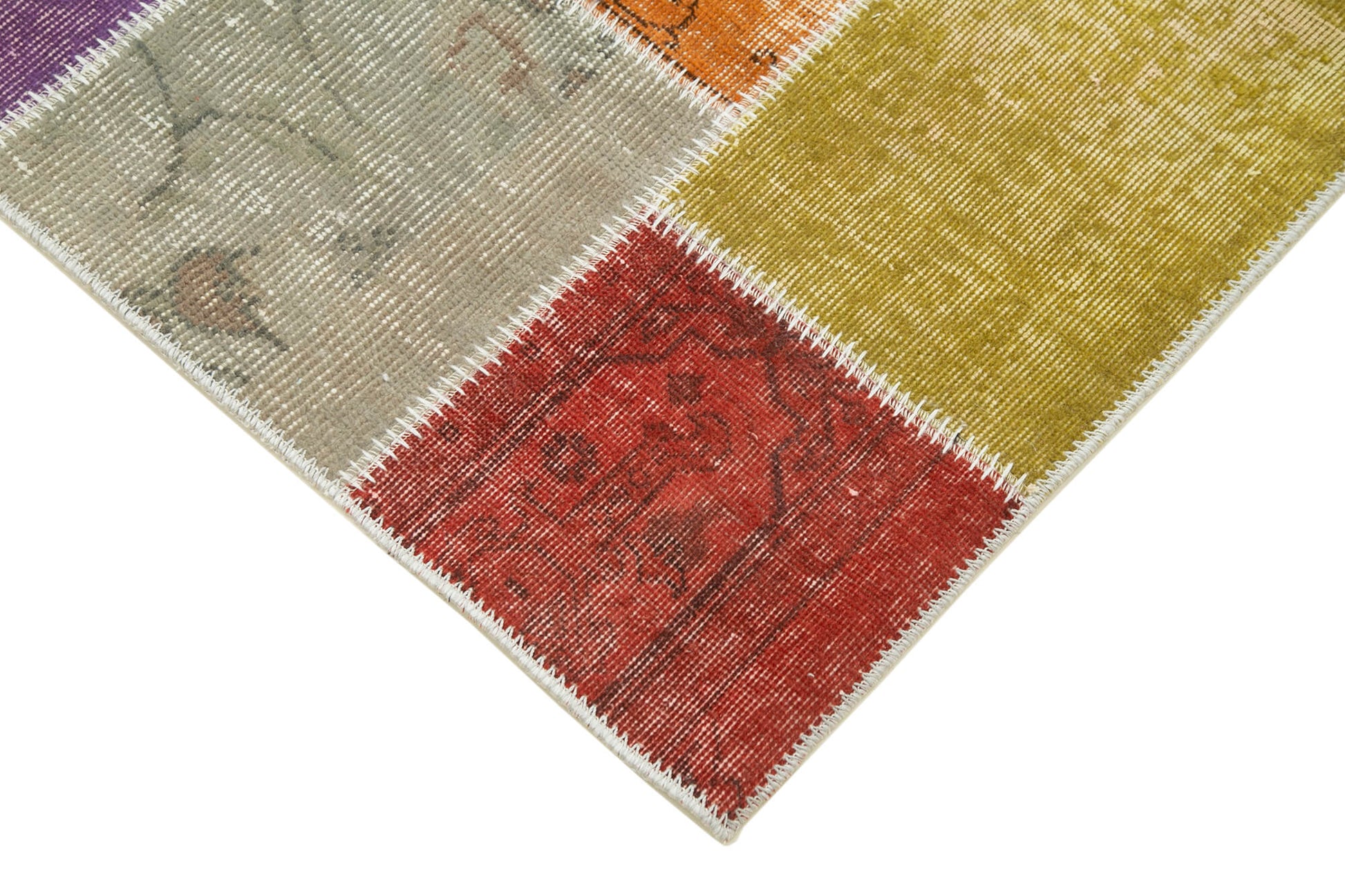 Kırk Yama Mavi Patchwork Pamuk Yün El Dokuma Halısı 91x300 Agacan