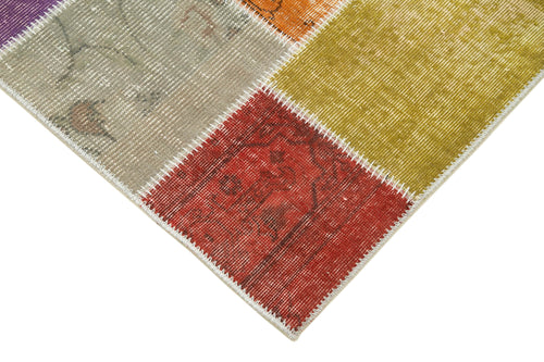 Kırk Yama Mavi Patchwork Pamuk Yün El Dokuma Halısı 91x300 Agacan