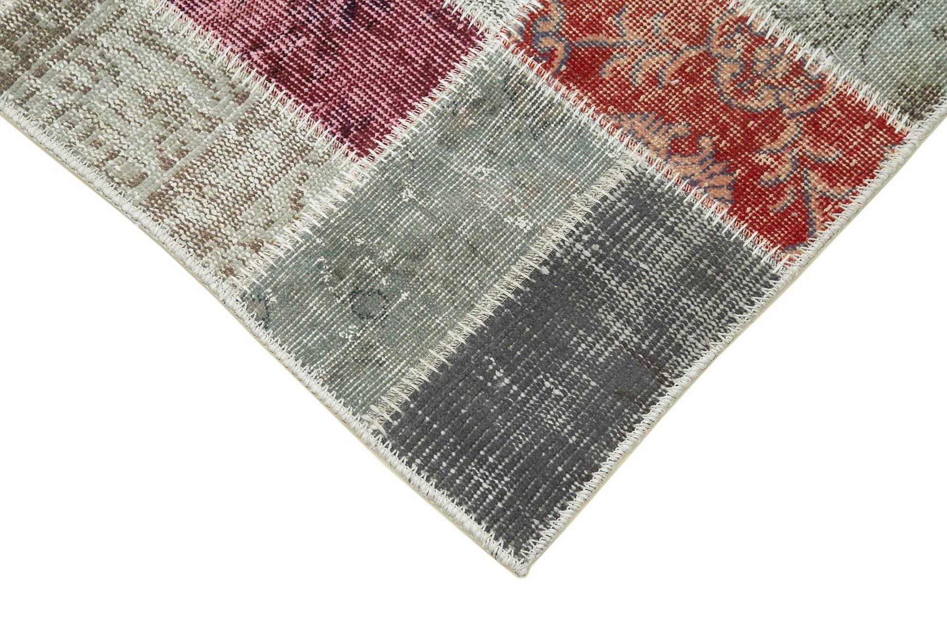 Kırk Yama Mavi Patchwork Pamuk Yün El Dokuma Halısı 88x298 Agacan