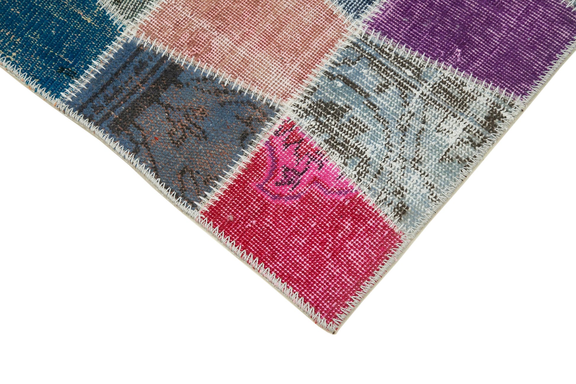 Kırk Yama Mavi Patchwork Pamuk Yün El Dokuma Halısı 89x307 Agacan