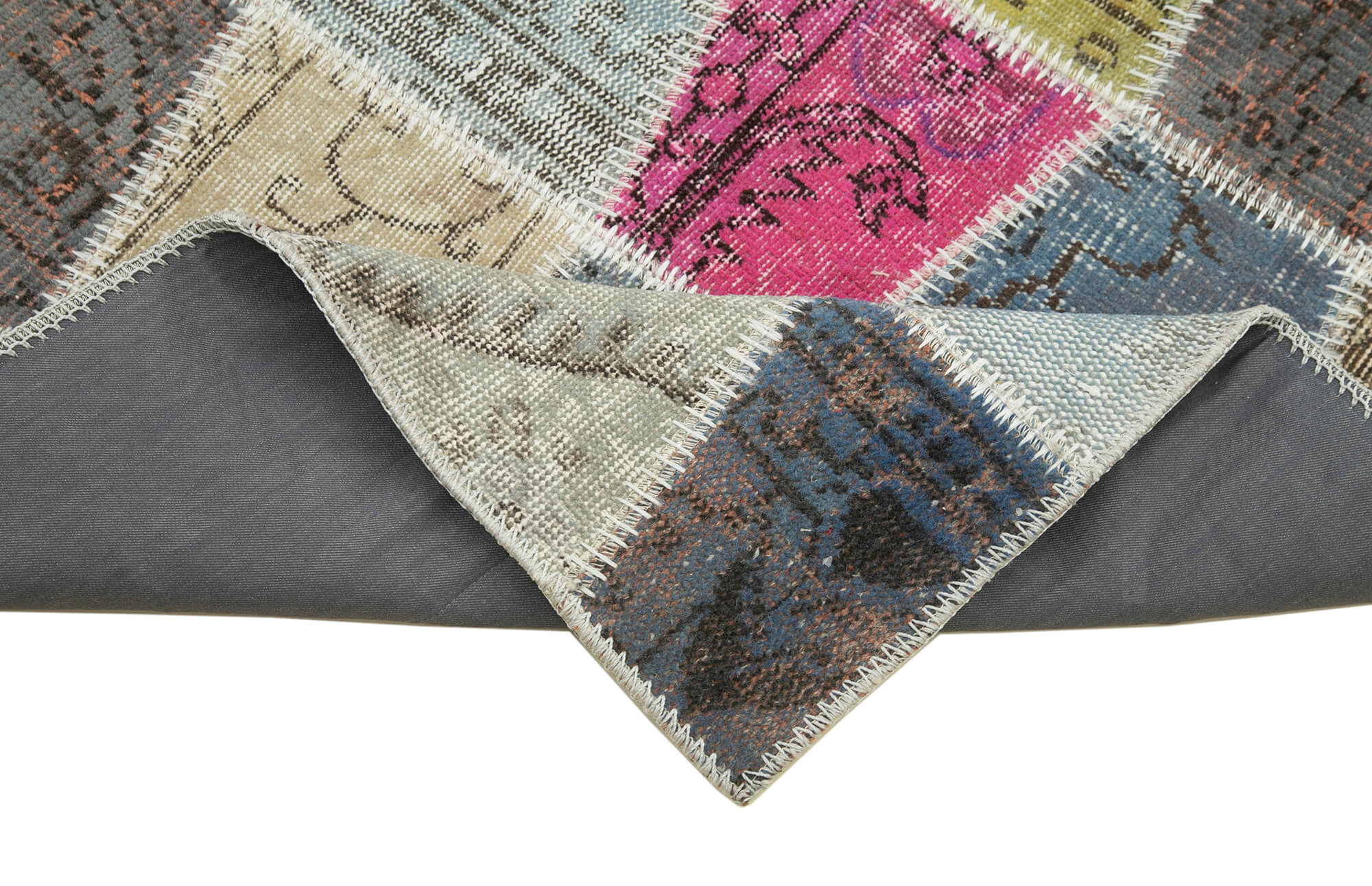 Kırk Yama Mavi Patchwork Pamuk Yün El Dokuma Halısı 89x307 Agacan