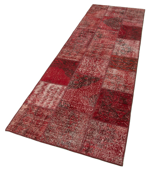 Kırk Yama Kırmızı Patchwork Pamuk Yün El Dokuma Halısı 86x301 Agacan