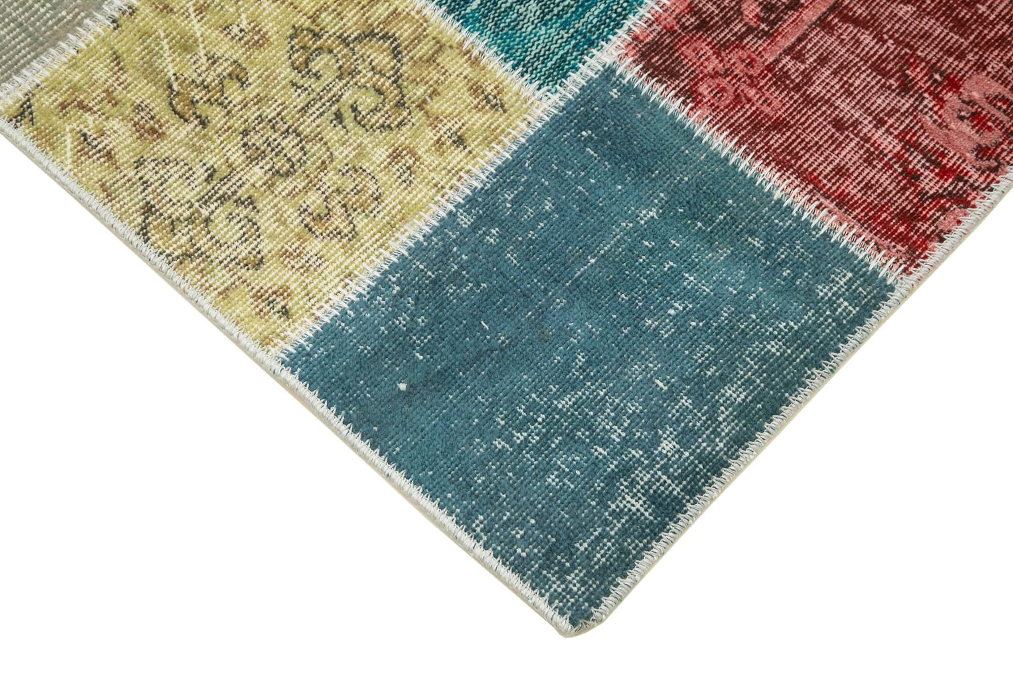 Kırk Yama Mavi Patchwork Pamuk Yün El Dokuma Halısı 91x300 Agacan