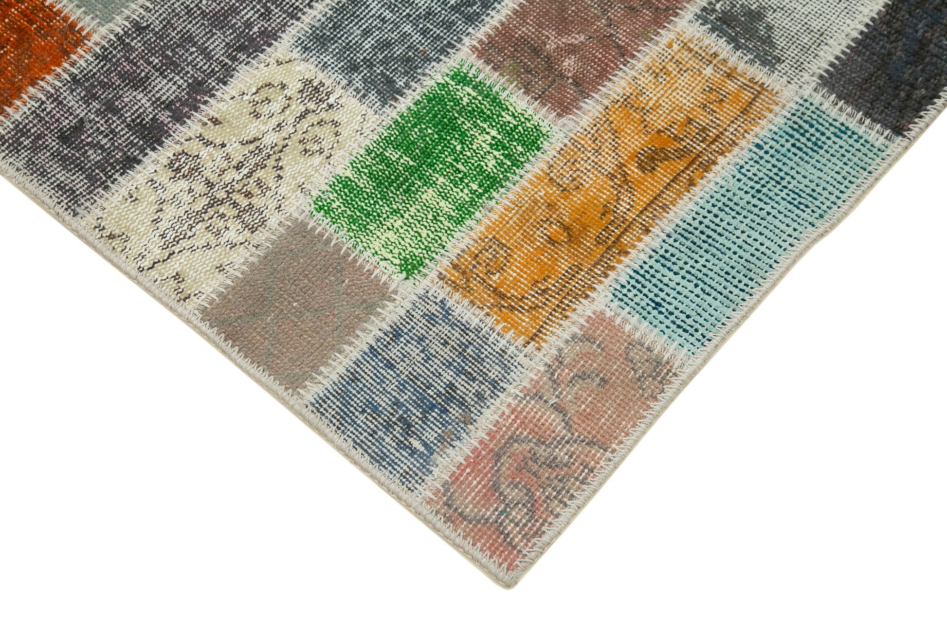Kırk Yama Mavi Patchwork Pamuk Yün El Dokuma Halısı 106x301 Agacan