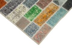 Kırk Yama Mavi Patchwork Pamuk Yün El Dokuma Halısı 106x301 Agacan