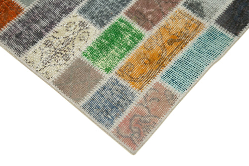 Kırk Yama Mavi Patchwork Pamuk Yün El Dokuma Halısı 106x301 Agacan