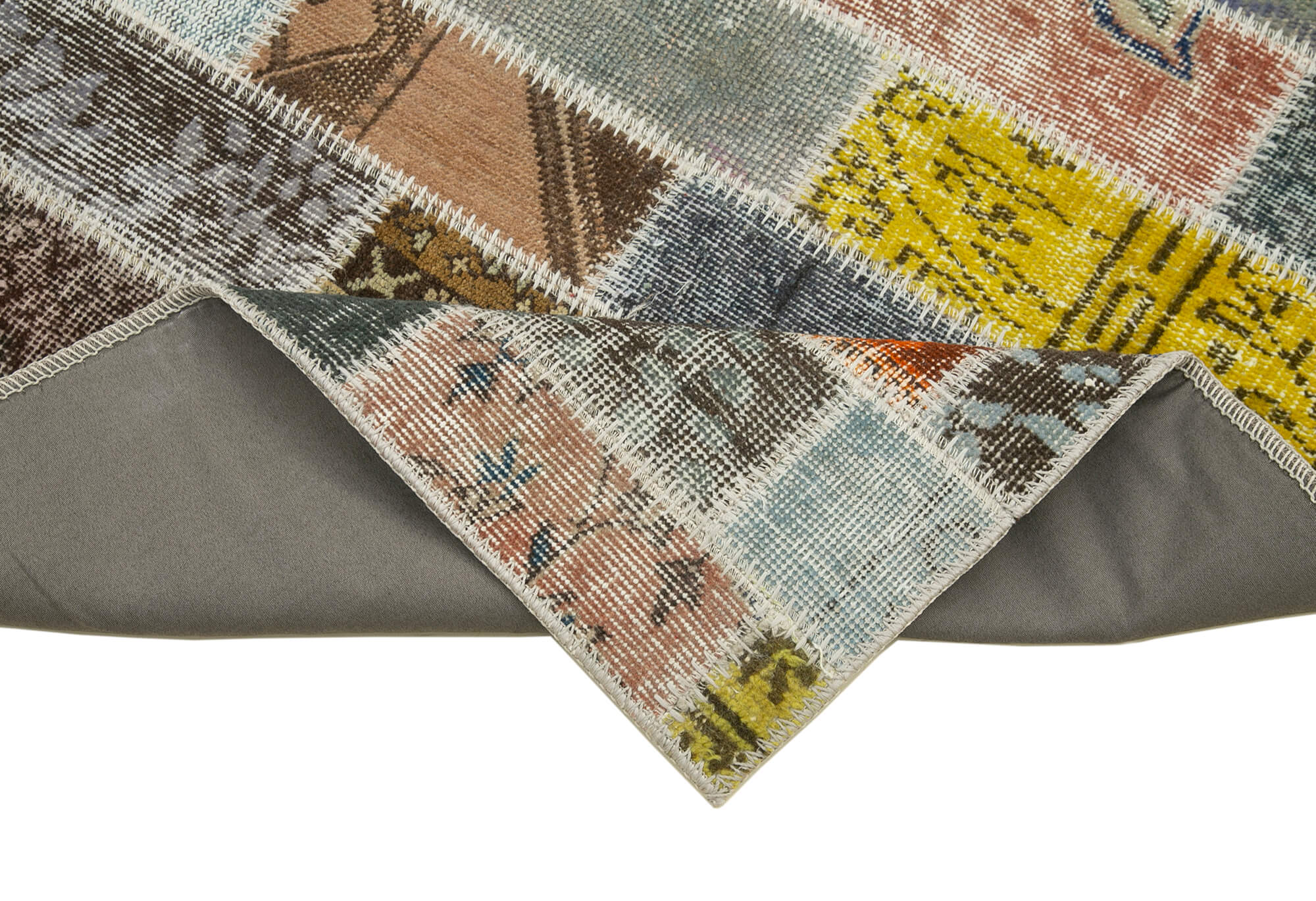 Kırk Yama Mavi Patchwork Pamuk Yün El Dokuma Halısı 106x301 Agacan