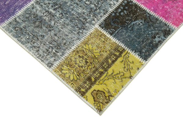 Kırk Yama Mavi Patchwork Pamuk Yün El Dokuma Halısı 91x300 Agacan