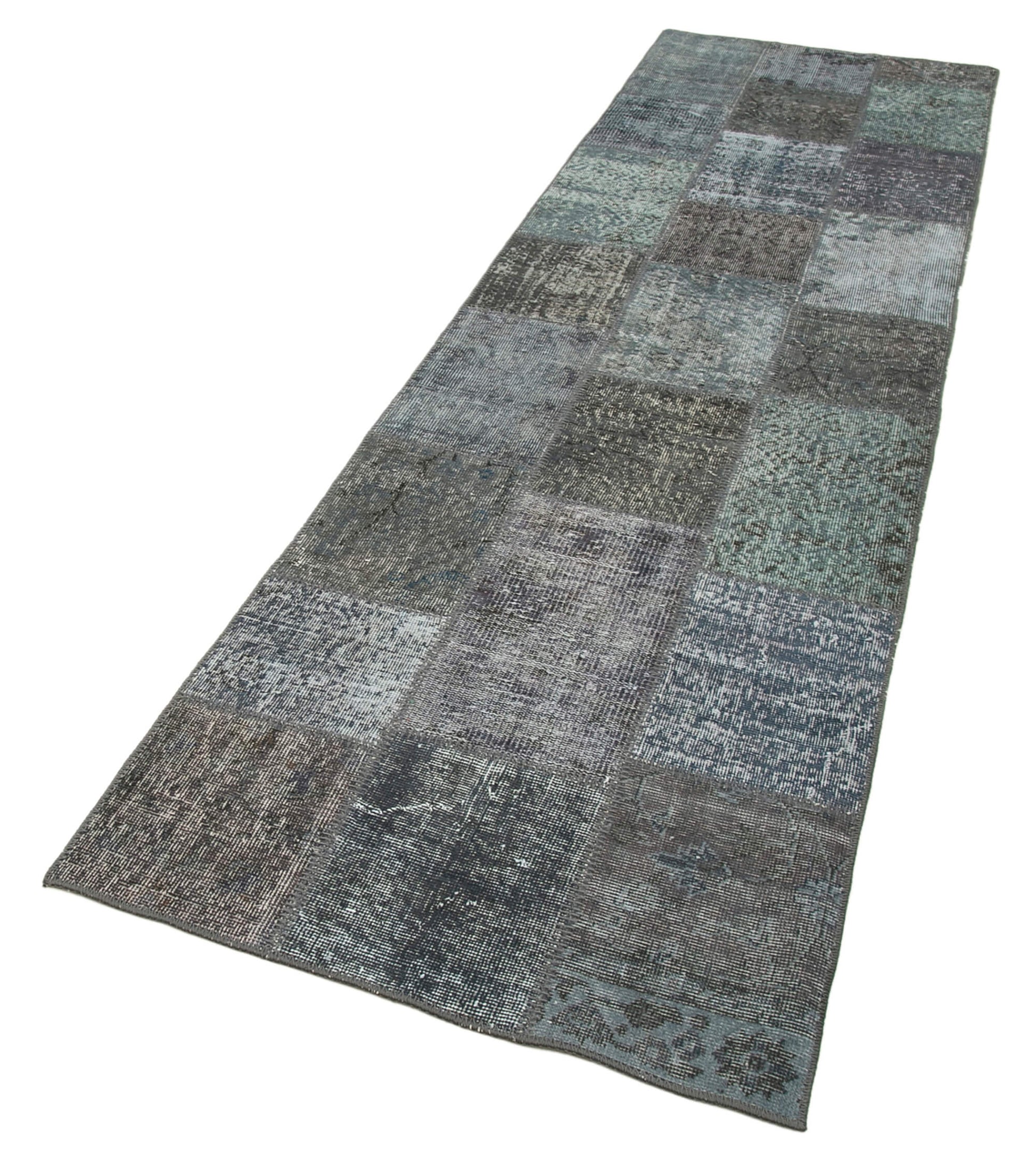 Kırk Yama Gri Patchwork Pamuk Yün El Dokuma Halısı 85x307 Agacan
