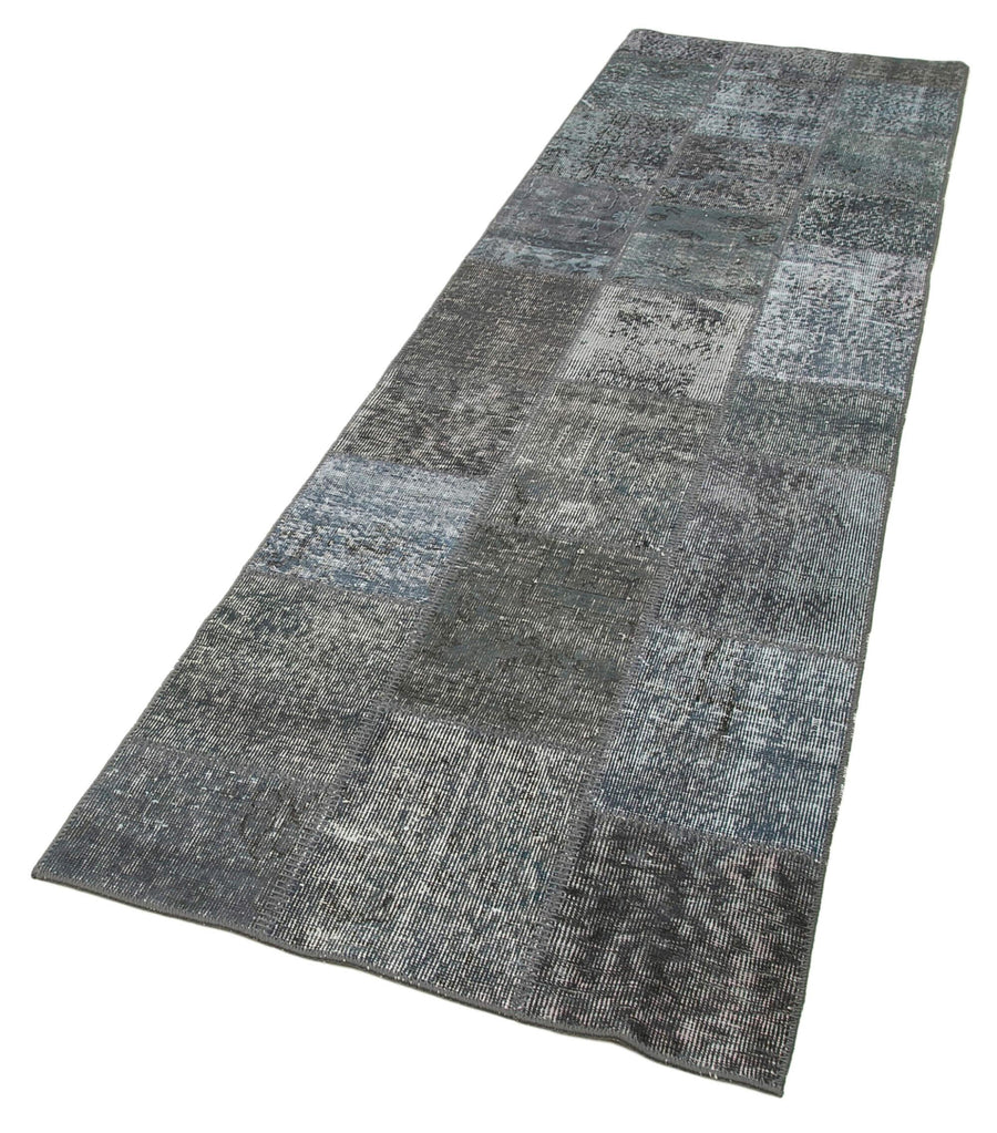 Kırk Yama Gri Patchwork Pamuk Yün El Dokuma Halısı 85x306 Agacan