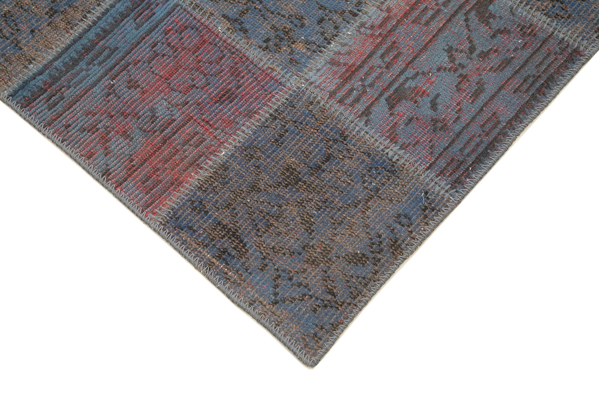 Kırk Yama Mavi Patchwork Pamuk Yün El Dokuma Halısı 88x298 Agacan