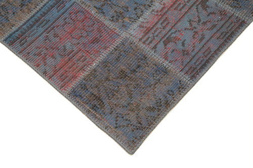 Kırk Yama Mavi Patchwork Pamuk Yün El Dokuma Halısı 88x298 Agacan