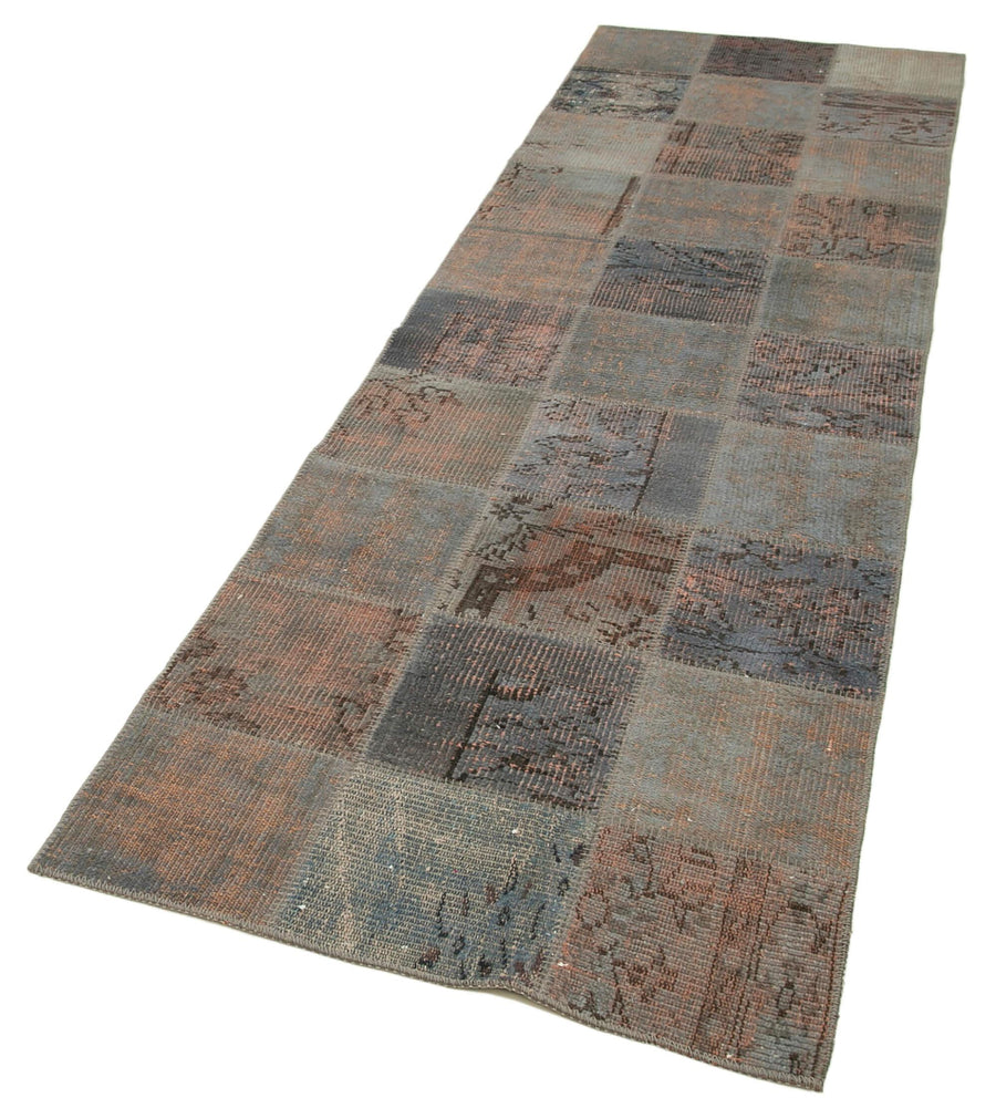 Kırk Yama Gri Patchwork Pamuk Yün El Dokuma Halısı 88x295 Agacan