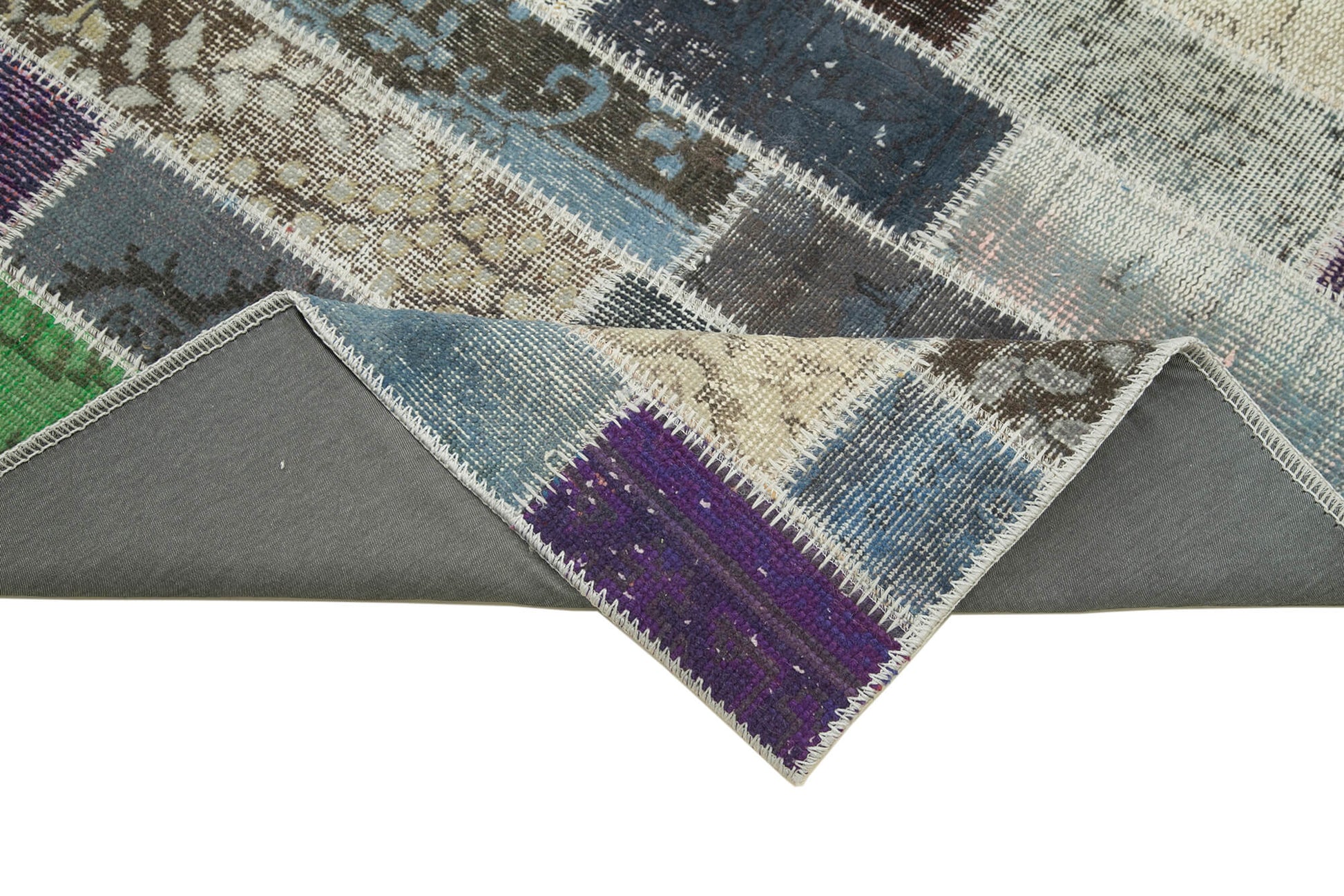 Kırk Yama Mavi Patchwork Pamuk Yün El Dokuma Halısı 95x318 Agacan