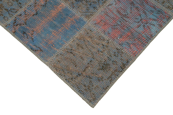 Kırk Yama Mavi Patchwork Pamuk Yün El Dokuma Halısı 88x300 Agacan