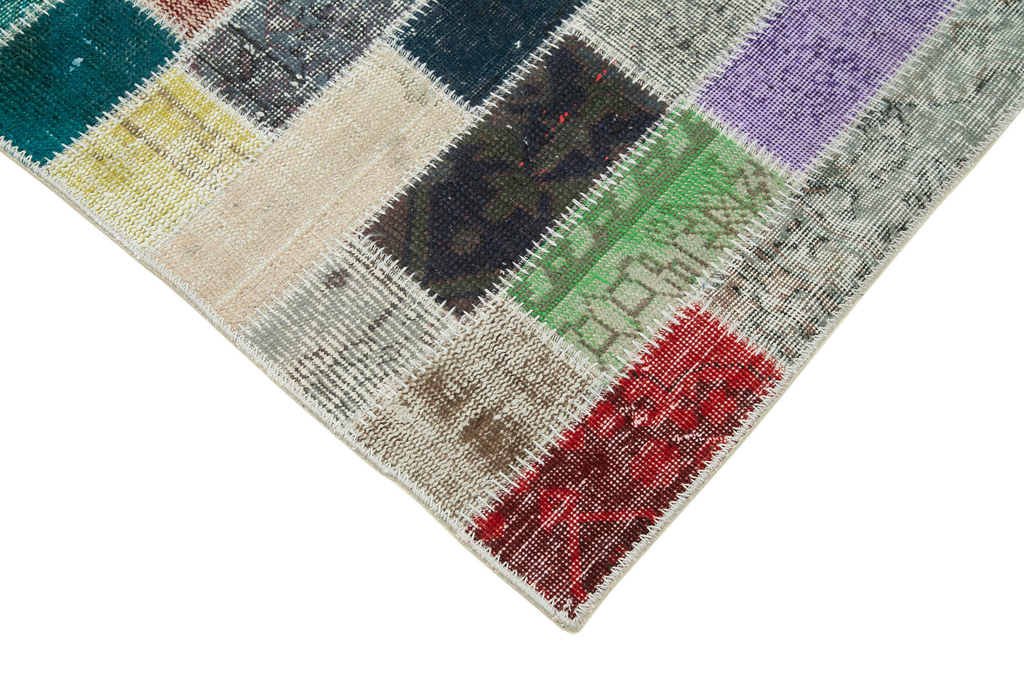 Kırk Yama Mavi Patchwork Pamuk Yün El Dokuma Halısı 98x308 Agacan