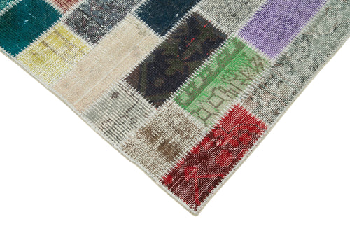 Kırk Yama Mavi Patchwork Pamuk Yün El Dokuma Halısı 98x308 Agacan