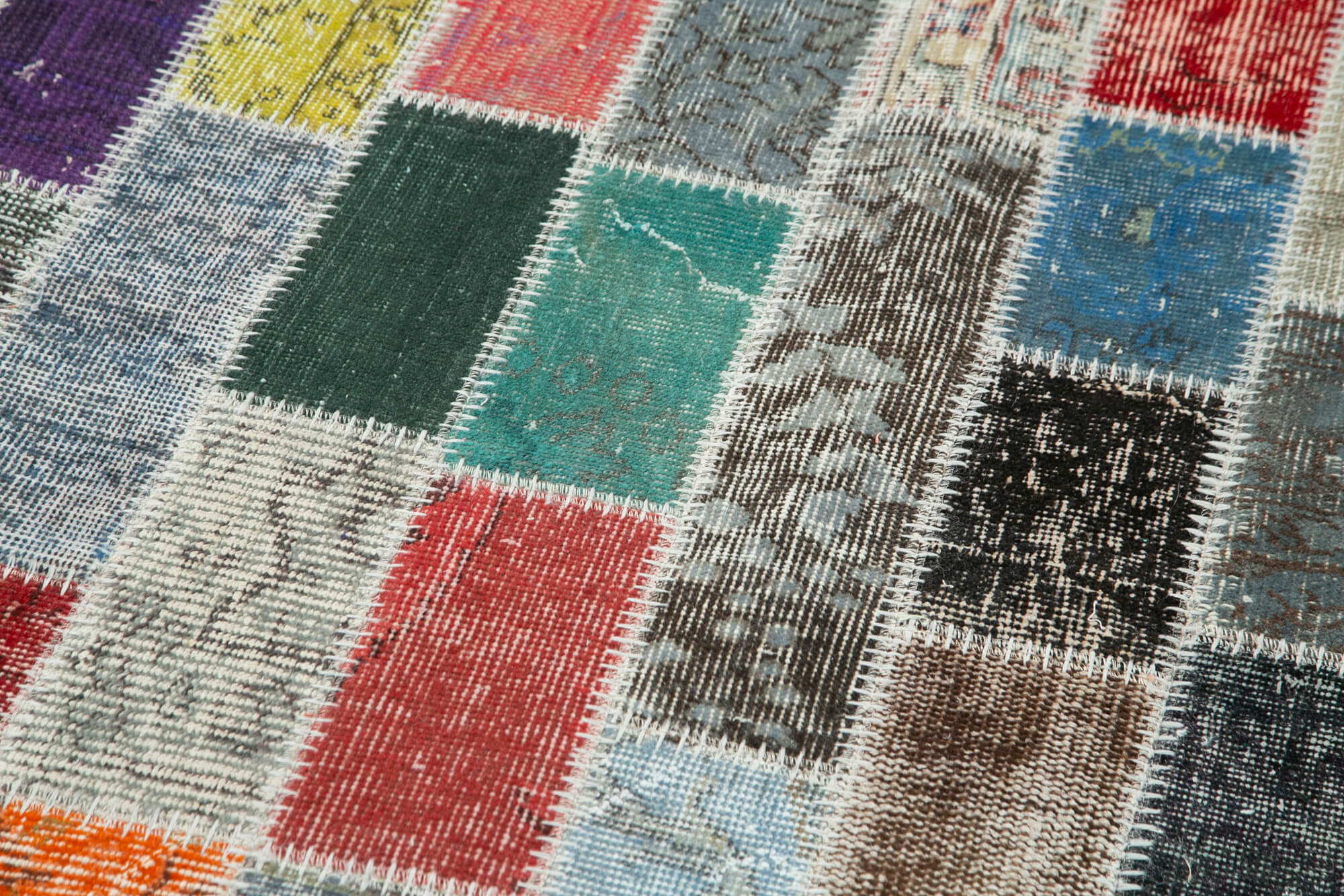 Kırk Yama Mavi Patchwork Pamuk Yün El Dokuma Halısı 98x308 Agacan