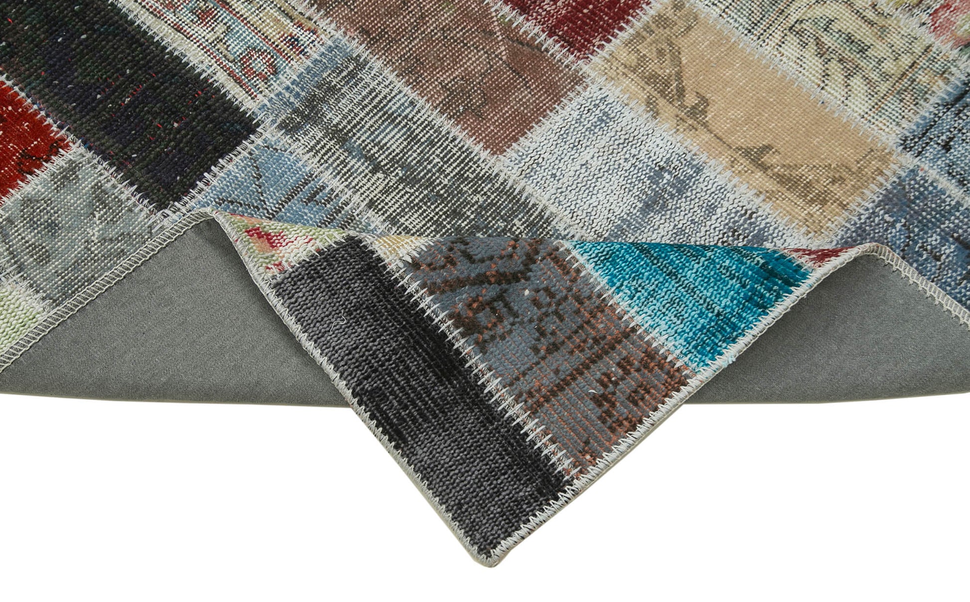 Kırk Yama Mavi Patchwork Pamuk Yün El Dokuma Halısı 98x308 Agacan