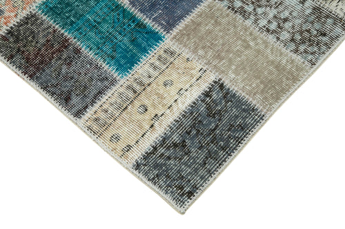 Kırk Yama Mavi Patchwork Pamuk Yün El Dokuma Halısı 87x293 Agacan