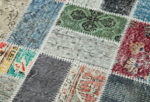 Kırk Yama Mavi Patchwork Pamuk Yün El Dokuma Halısı 87x293 Agacan