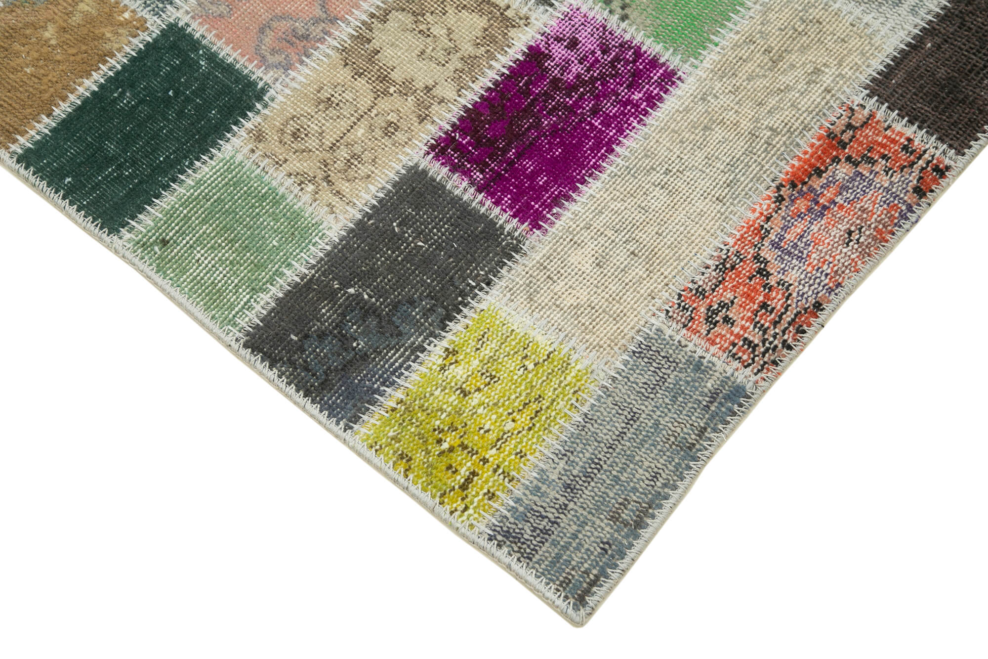 Kırk Yama Mavi Patchwork Pamuk Yün El Dokuma Halısı 97x305 Agacan